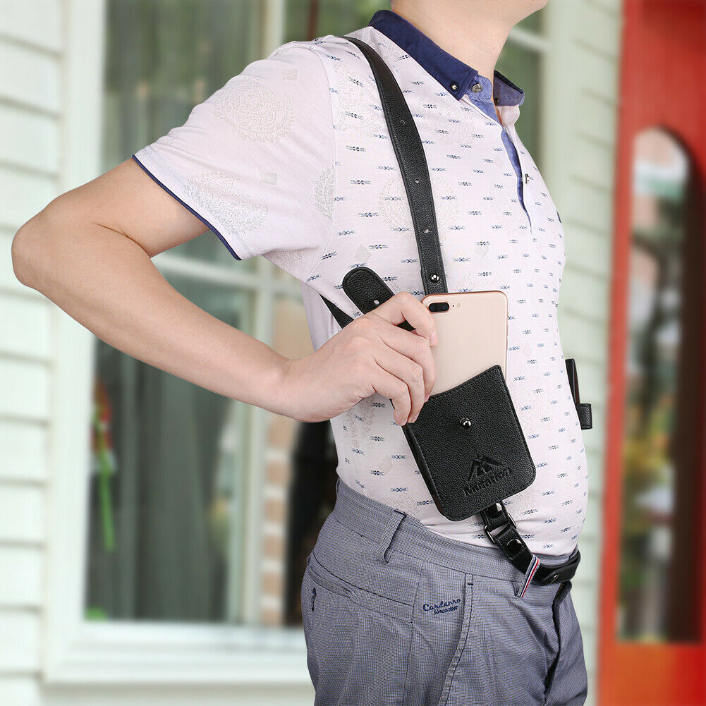 Mens Black Leather Hidden Underarm Holster Shoulder Phone Case Wallet Bag AU | eBay