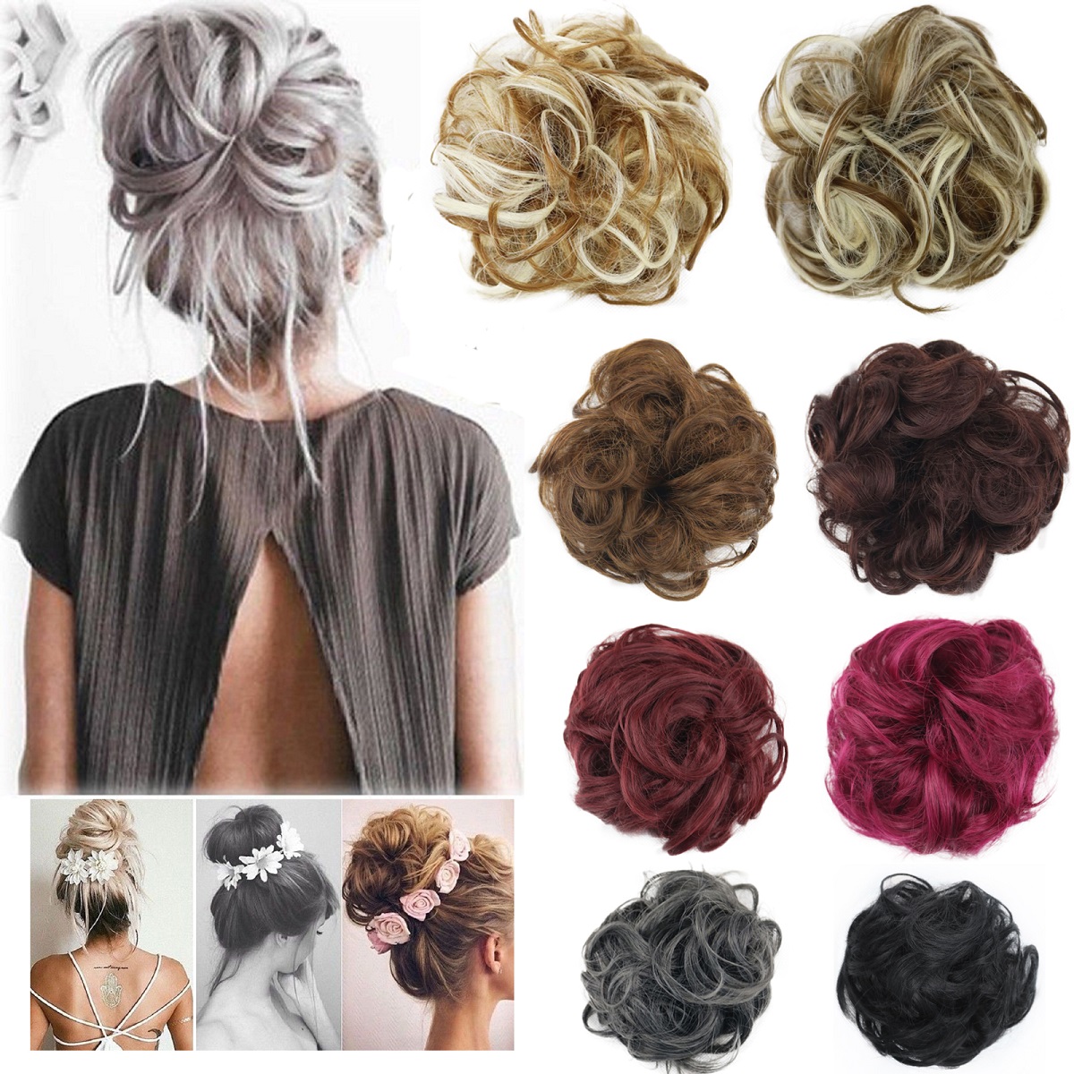 19 Colors Womens Messy Hair Scrunchie Natural Bun Hair Piece Up Do