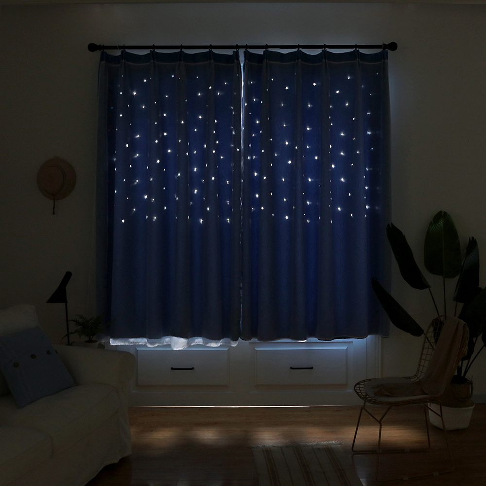 Double-layer Curtains Blackout Floor Curtain Starry Curtains Girls Kids
