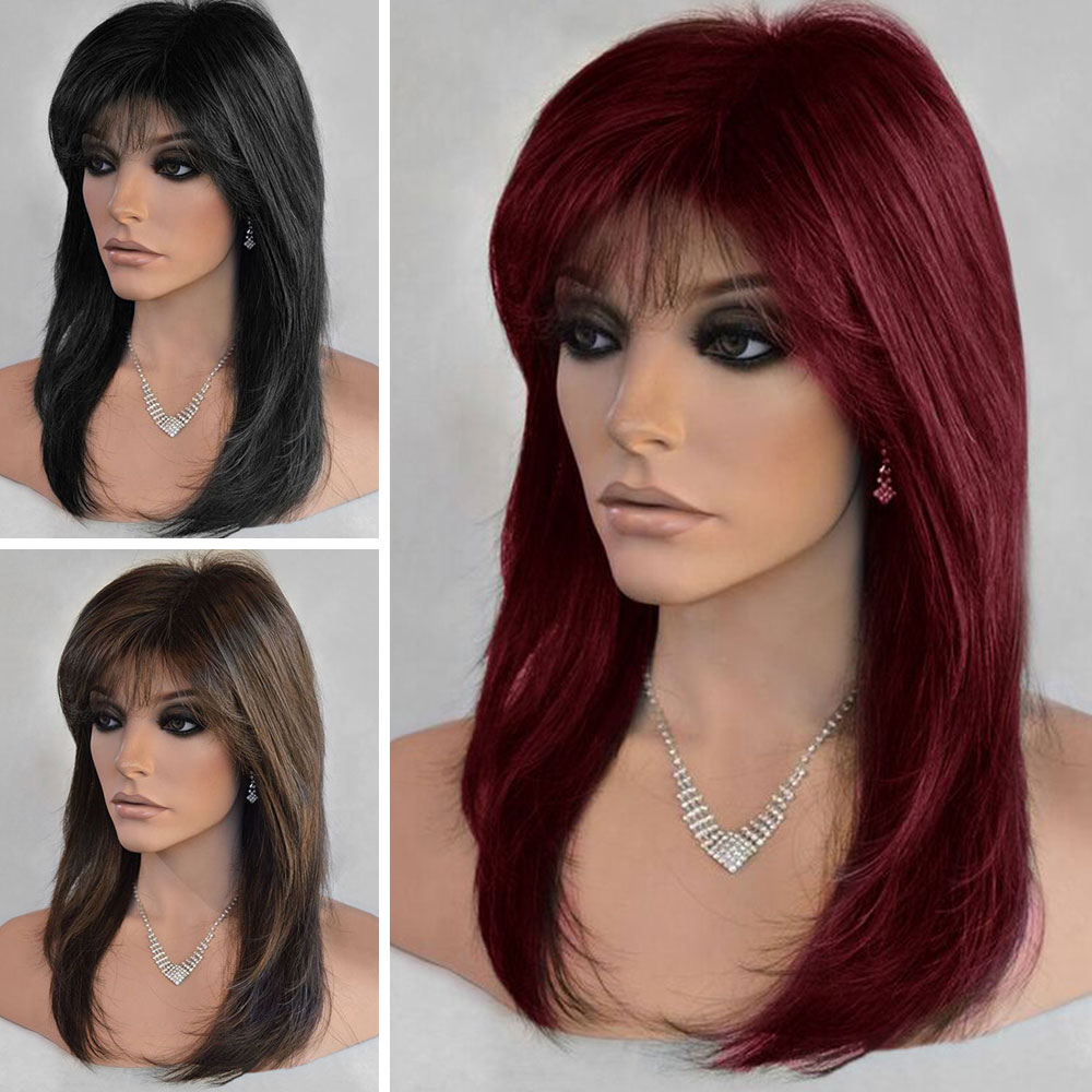 Heat Resistant Cosplay Hair Wigs Straight With Fringe Bangs Full