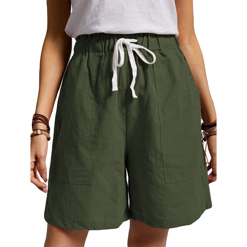 Women Cotton Linen Drawstring Shorts 