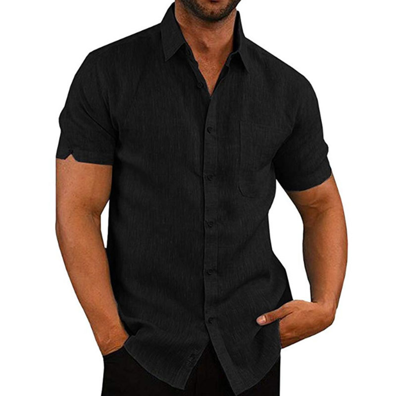 Mens Retro Short Sleeve Linen Shirts 