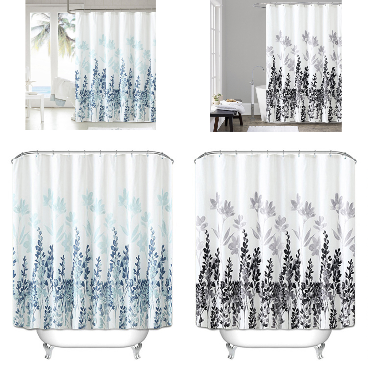 Colorful Fabric Bathroom Shower Curtain Extra Long with Hooks 180*180 CM