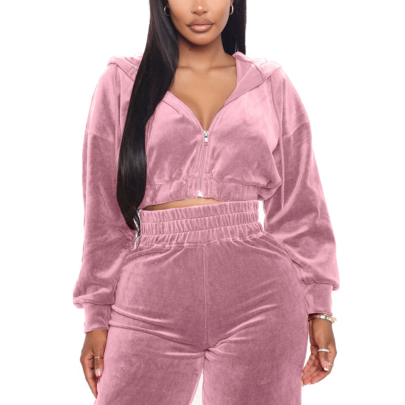 Womens Sports Velvet Hooded Tracksuit 