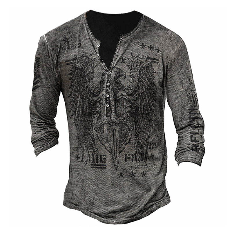 Autumn Mens Long Sleeve Vintage Print 