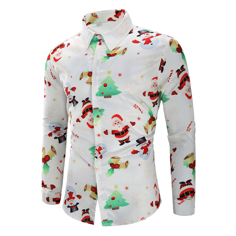 Mens Long Sleeve Christmas Printed Shirts Casual Slim Fit Button-down ...