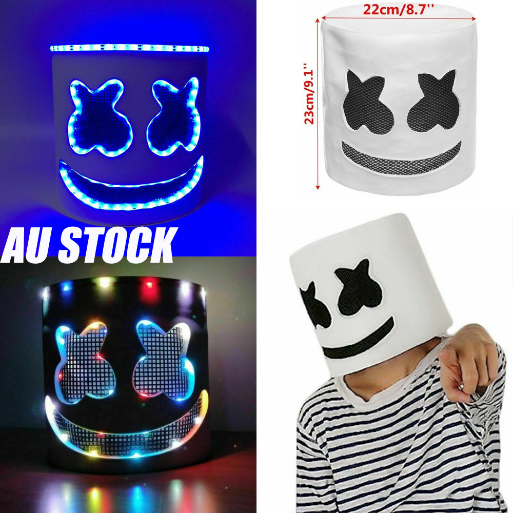 Halloween Marshmallow Helmet LED Full Mask Rainbow DJ-Marshmello ...