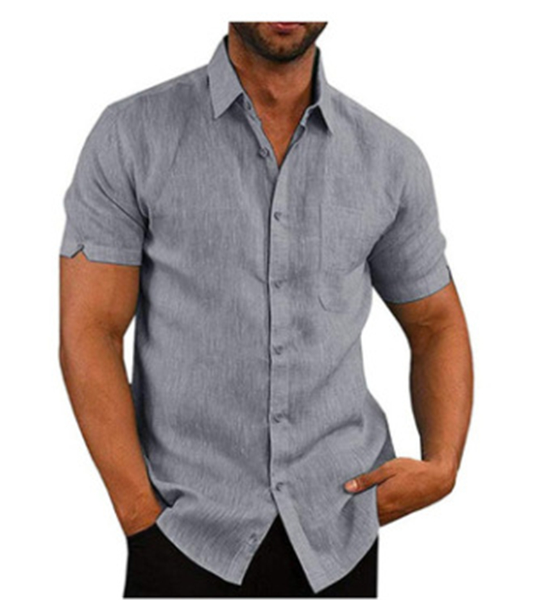 thumbnail 10 - Mens Linen Style Short Sleeve Solid Shirts Casual Fit Formal Dress Top Tee Shirt