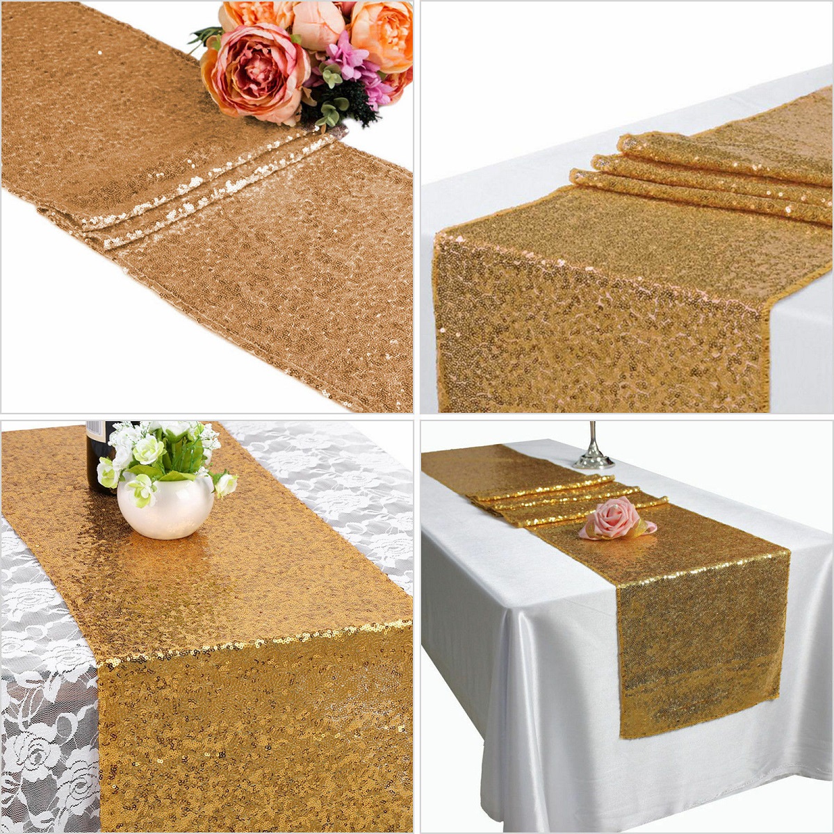 X5X10 Bulk Satin Sequin Table Runners Cloth Party Wedding Event Home Decoration 