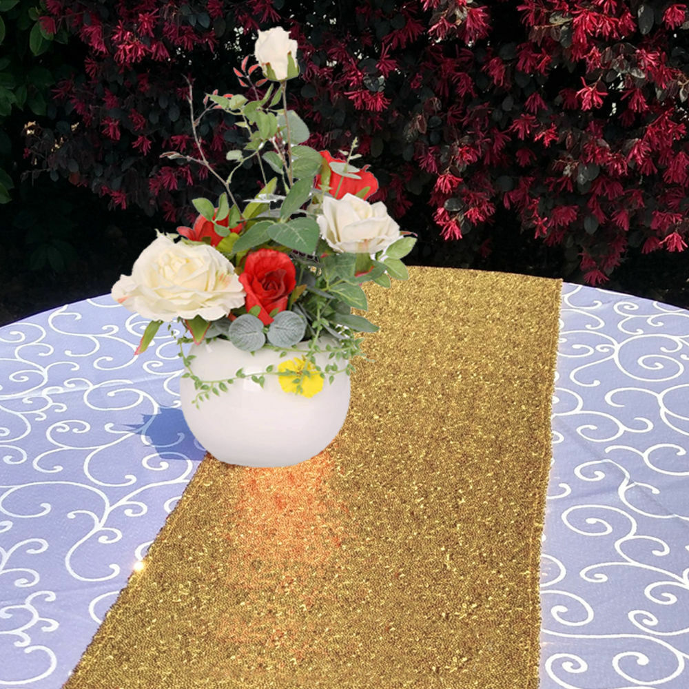 X5 X10 Bulk Satin Sequin Table Runners Cloth Party Wedding Event Home Decoration 