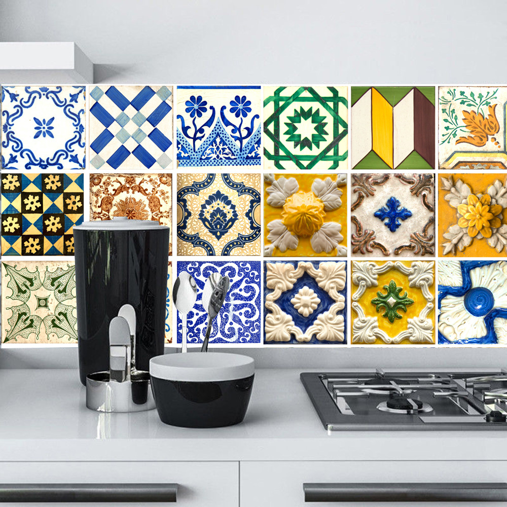 AU Self Adhesive Floral Tile Stickers Kitchen Bathroom Home Wall Decor
