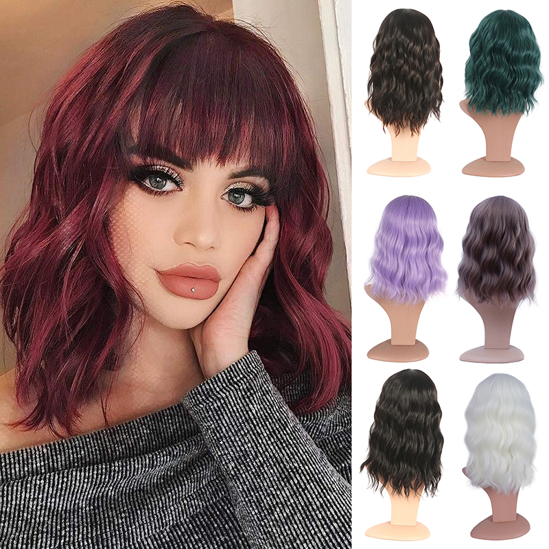 details about vogue lady wig short wavy curly hair bob wigs with bangs  ombre cosplay party