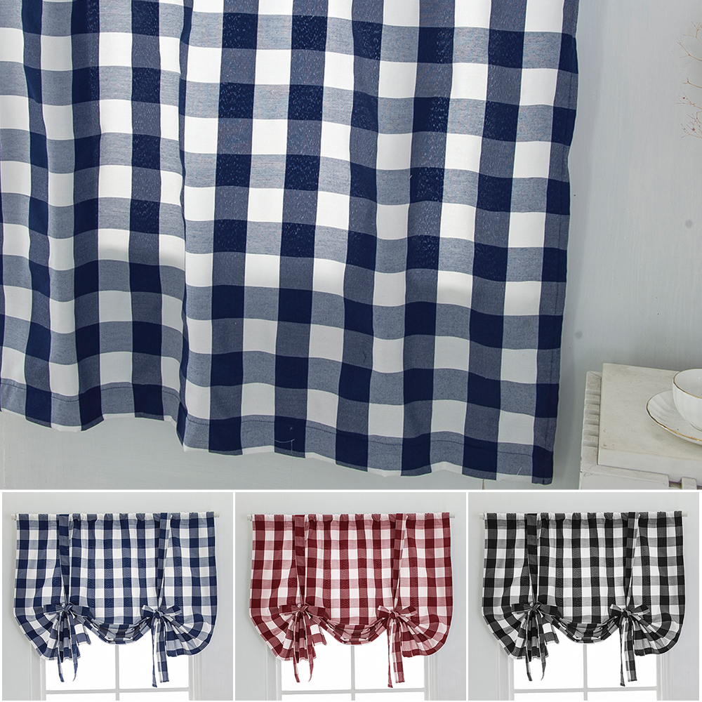 Nordic Plaid Linen Roman Curtains Kitchen Cafe Door Valance Drapes Home Decor Ebay