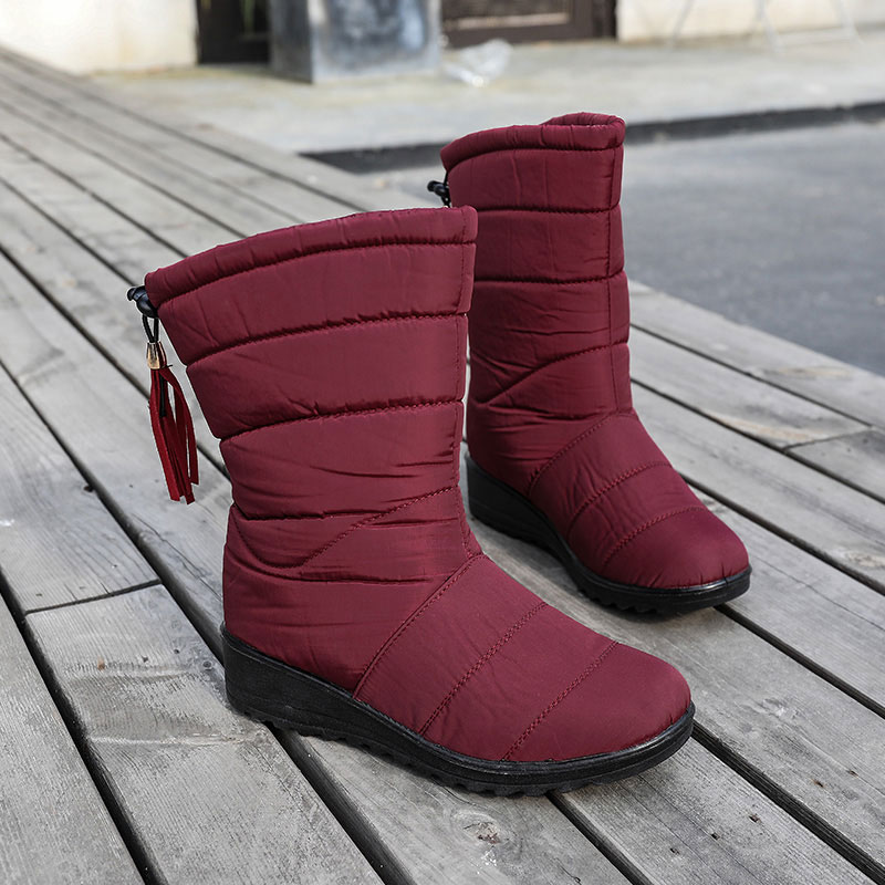 Womens Mid Calf Outdoor Snow Boots Winter Warm Non-slip Flat Shoes Fur ...