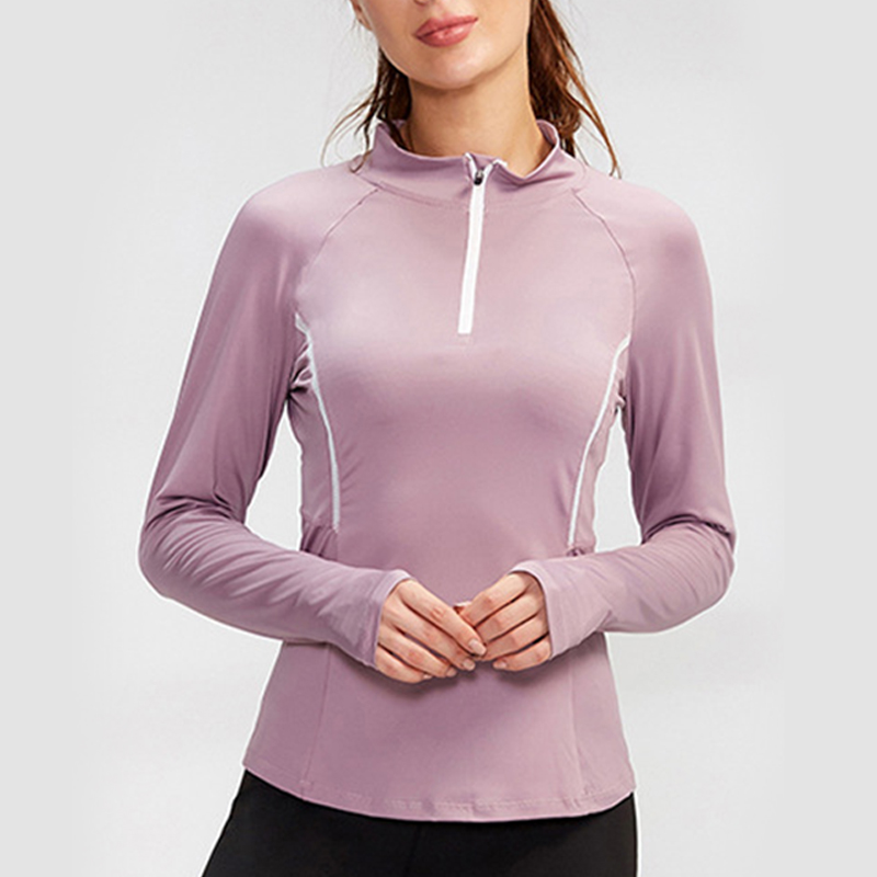 Download Womens 1/4 Zip Up Mock Neck Workout T Shirt Stretchy Long Sleeve Running Gym Top | eBay