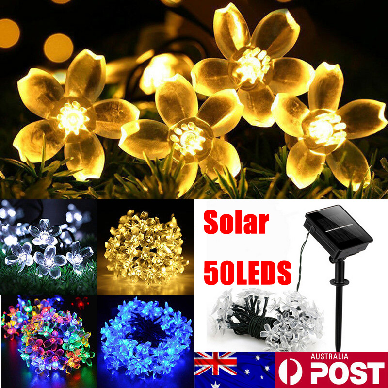 Solar Powered Led Fairy String Flower Lights Lamps Outdoor