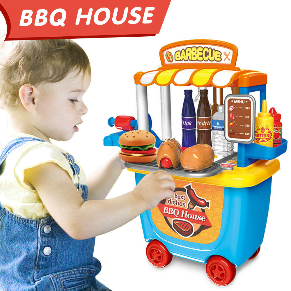 Kids Toy BBQ Shop Cart Carry Case Pretend Role Play Barbecue Kids Toy BBQ Shop Cart Carry Case Pretend Role Play Barbecue