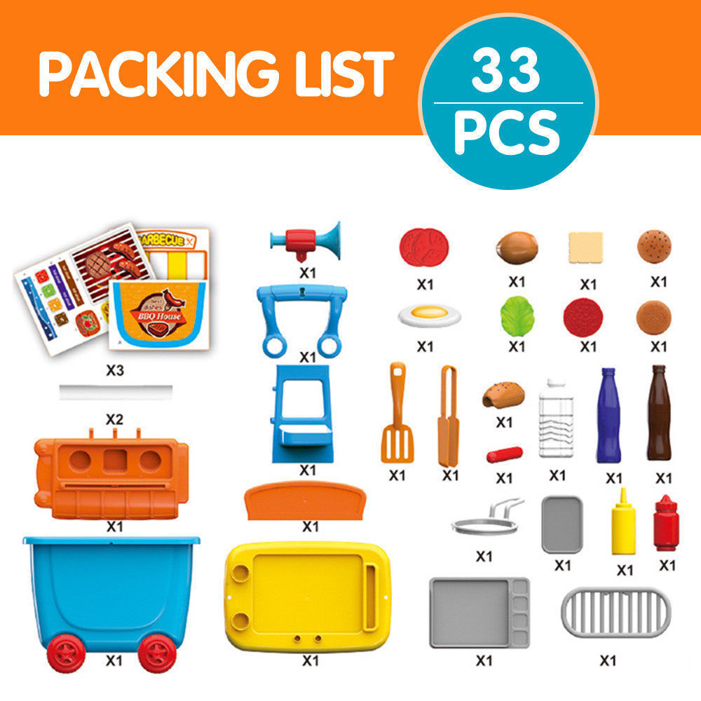 Kids Toy BBQ Shop Cart Carry Case Pretend Role Play Barbecue Kids Toy BBQ Shop Cart Carry Case Pretend Role Play Barbecue