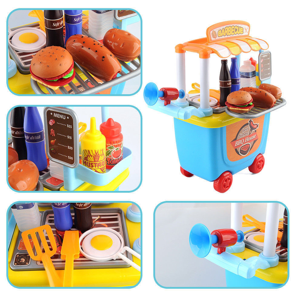 Kids Toy BBQ Shop Cart Carry Case Pretend Role Play Barbecue Kids Toy BBQ Shop Cart Carry Case Pretend Role Play Barbecue