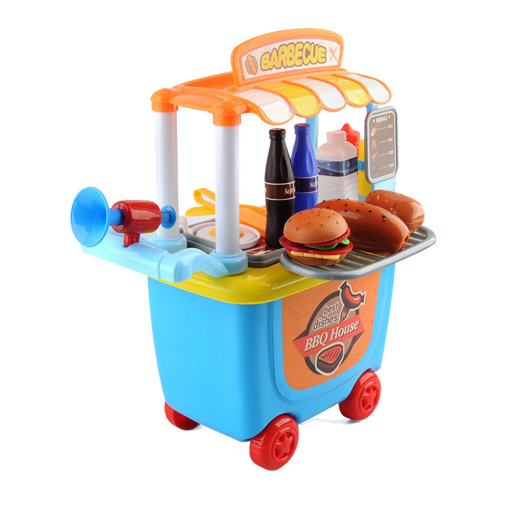 Kids Toy BBQ Shop Cart Carry Case Pretend Role Play Barbecue Kids Toy BBQ Shop Cart Carry Case Pretend Role Play Barbecue