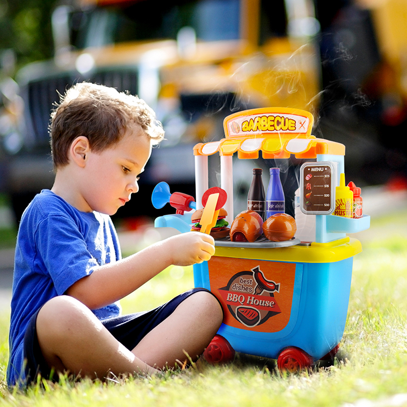 Kids Toy BBQ Shop Cart Carry Case Pretend Role Play Barbecue Kids Toy BBQ Shop Cart Carry Case Pretend Role Play Barbecue
