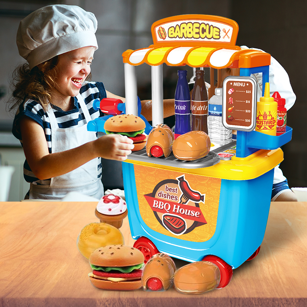 Kids Toy BBQ Shop Cart Carry Case Pretend Role Play Barbecue Kids Toy BBQ Shop Cart Carry Case Pretend Role Play Barbecue