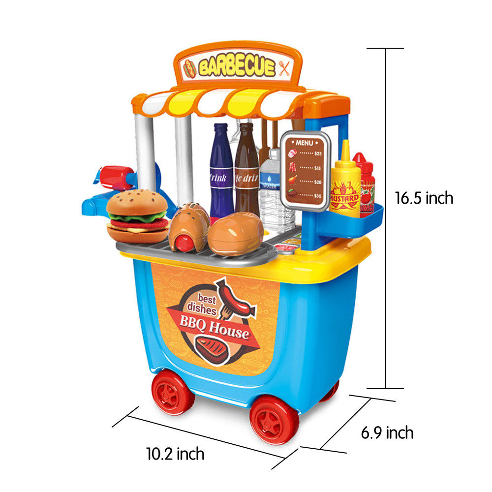 Kids Toy BBQ Shop Cart Carry Case Pretend Role Play Barbecue Kids Toy BBQ Shop Cart Carry Case Pretend Role Play Barbecue