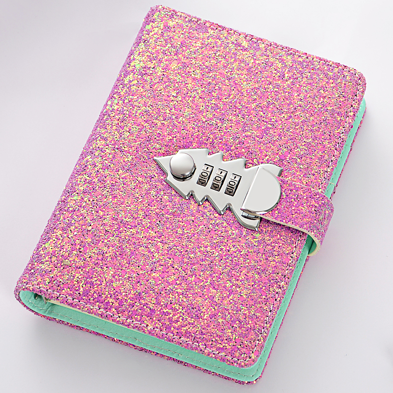 A6 Glitter Diaries Notebook Pu Leather With Code Lock Secret Diary Student  Gift | Ebay