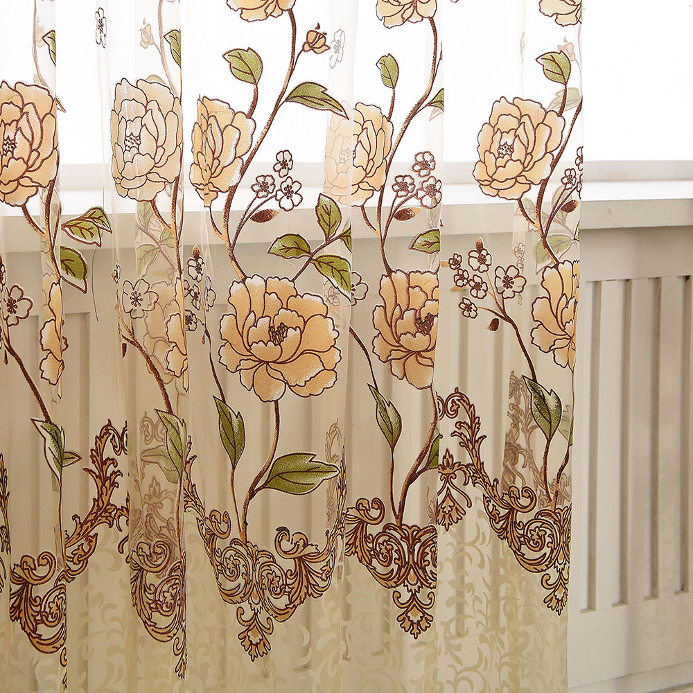 Floral Net Sheer Voile Window Curtains/Drape/Valance ...