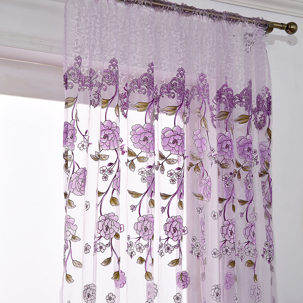 Floral Net Sheer Voile Window Curtains/Drape/Valance /Panel/Scarf Room ...