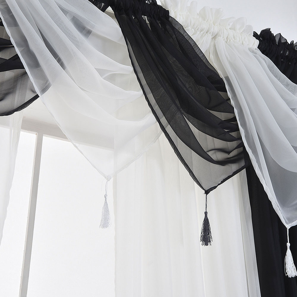 15 COLOURS SHEER VOILE SWAG SWAGS TASSELED CURTAIN PELMET LIVING ROOM