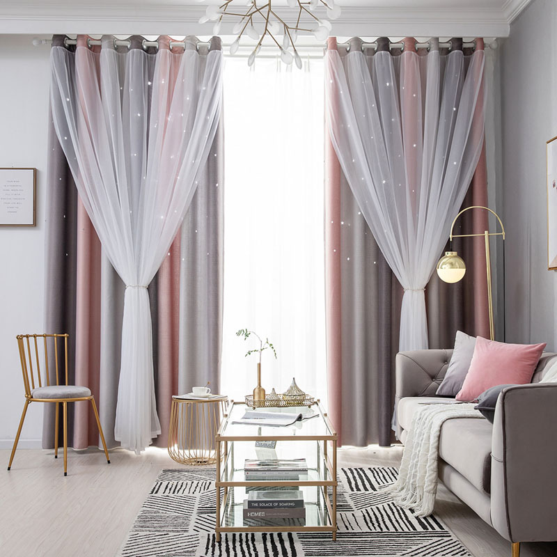 2-layer Gradient Mesh Blackout Floor Curtain Starry ...