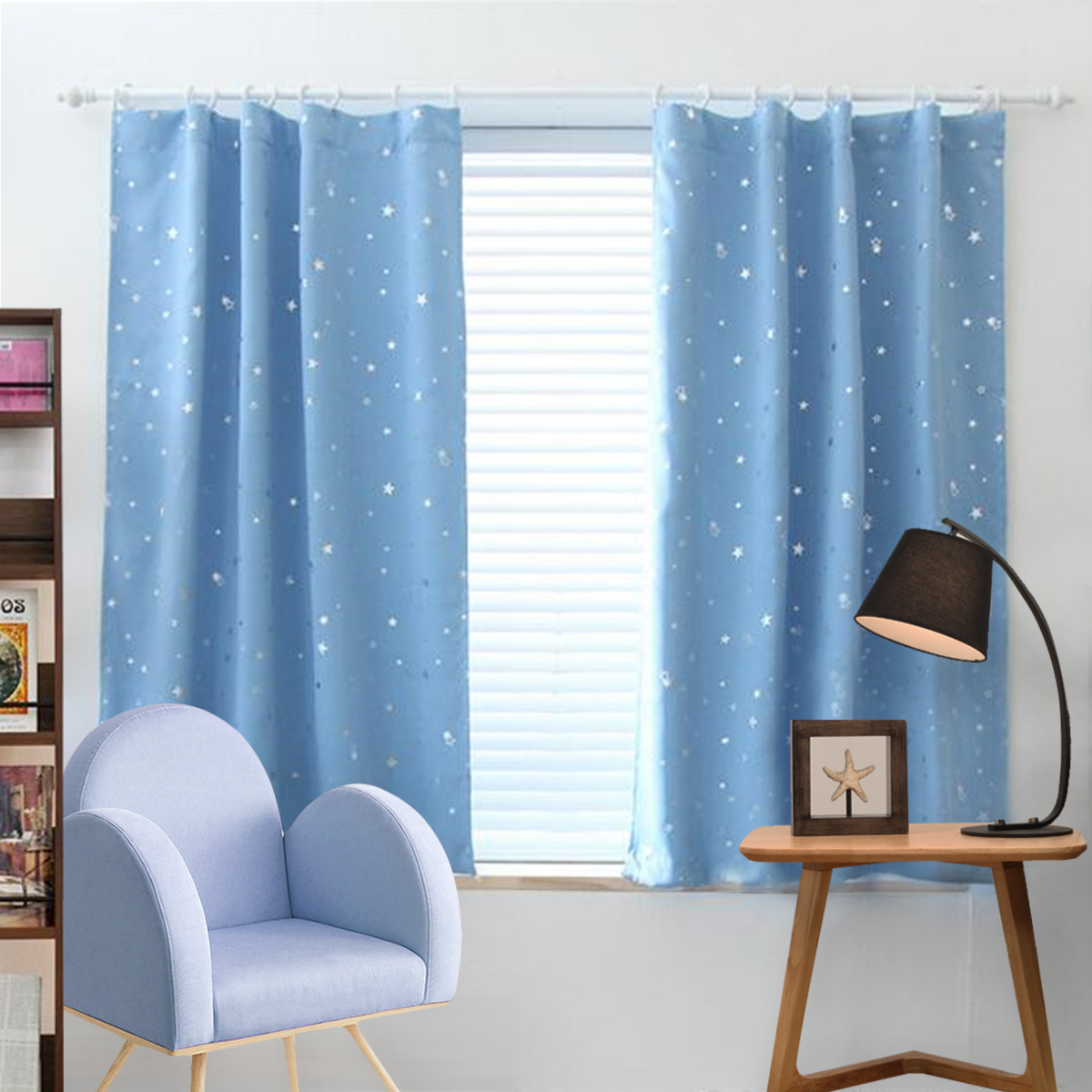 5 Colors Kids Star Blockout Blackout Window Curtain Panel Bedroom