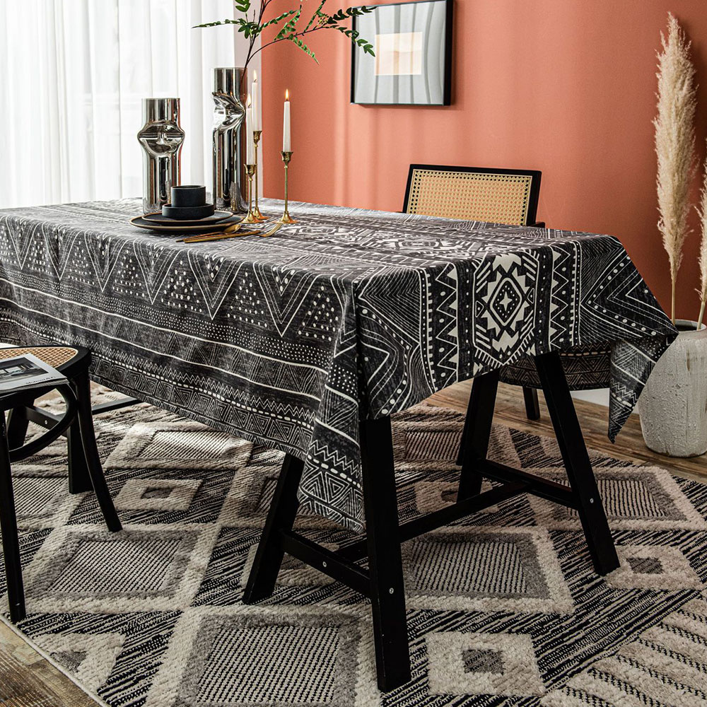 Geometric Tablecloth Cotton Linen Square Rectangle Home Dining Table ...