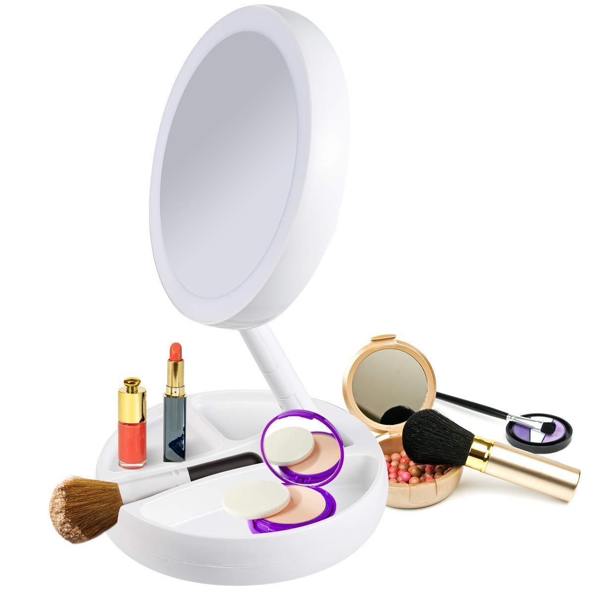 Portable Folding 10x Magnifying LED Light Up TwoSide Makeup Mirror Tabletop HC 6266657872610 eBay