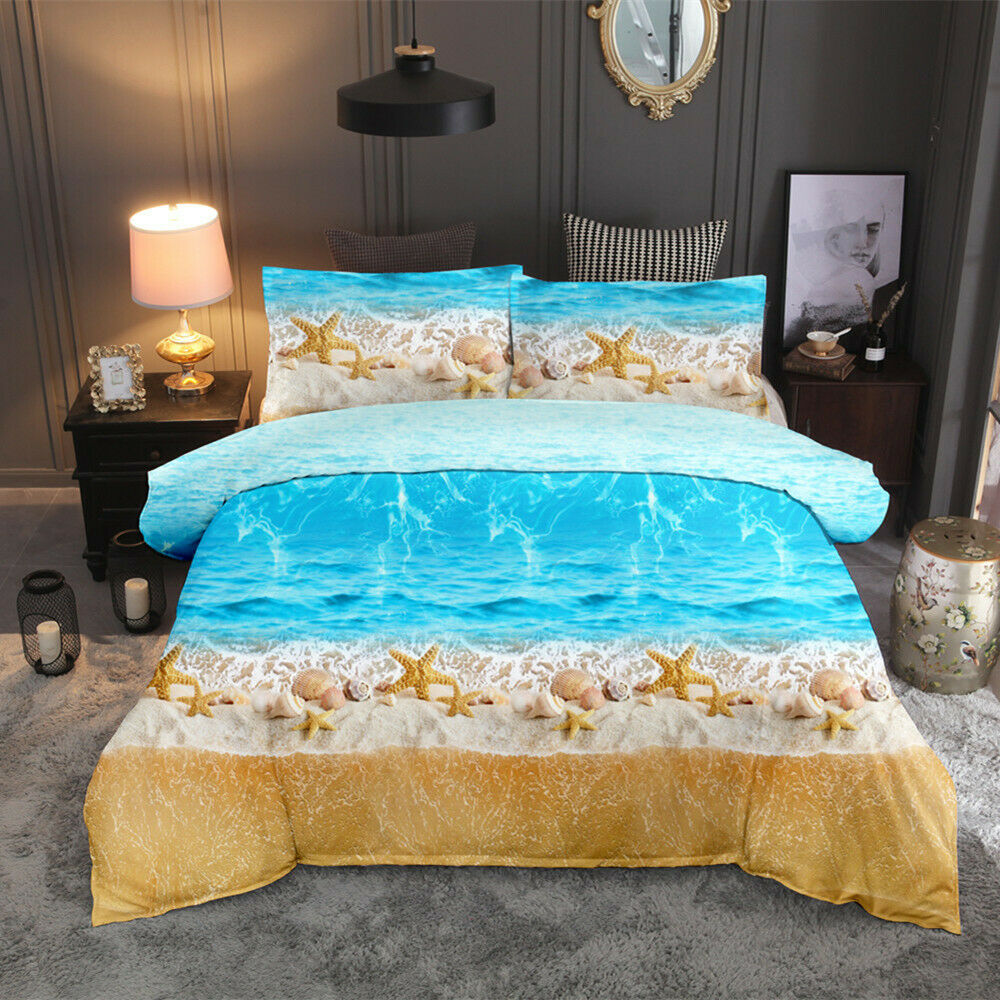 Ocean Beach Starfish Quilt Doona Duvet Cover Set Single Queen Size