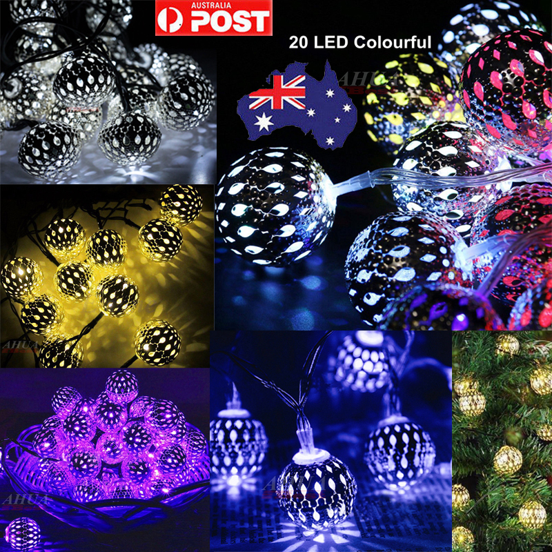 20led Solar String Lights Moroccan Metal Ball Outdoor Xmas