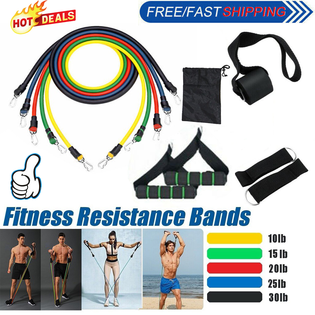 11Pcs Set Resistance Bands 10-30LB Workout Exercise Yoga Crossfit Fitness Tubes