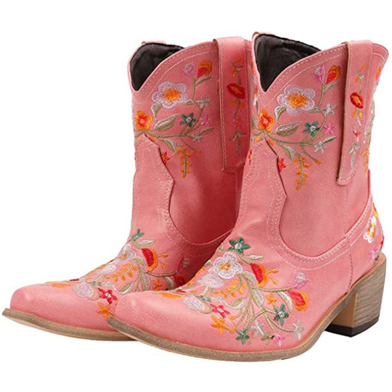 Womens Cowboy Boots Embroidery Cowgirl Western Low Block Mid Calf Riding Boots eBay