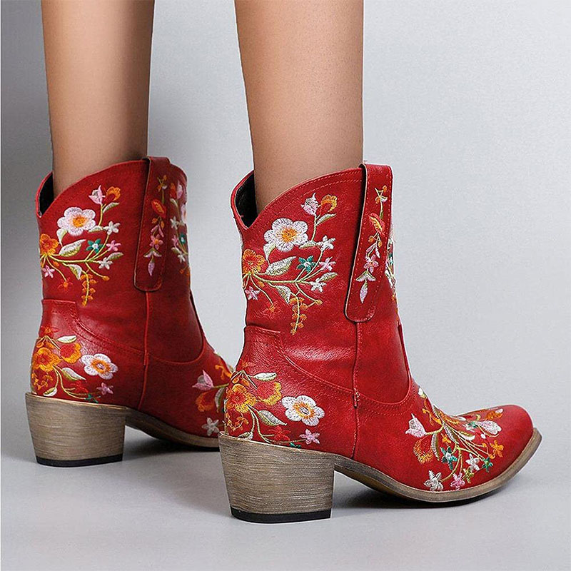 Womens Cowboy Boots Embroidery Cowgirl Western Low Block Mid Calf Riding Boots eBay