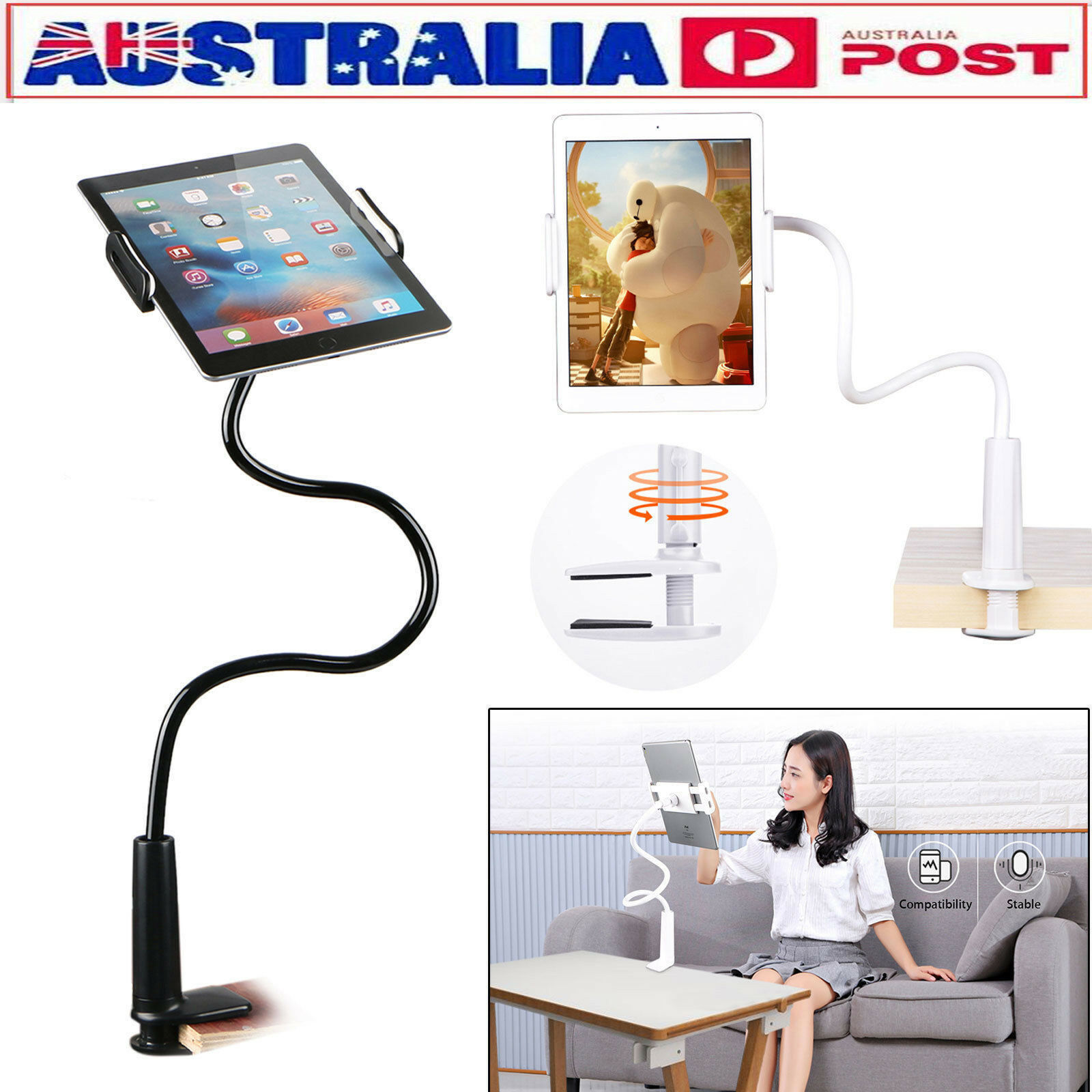 360º Lazy Bed Gooseneck Desk Mount Stand Holder For Ipad Samsung