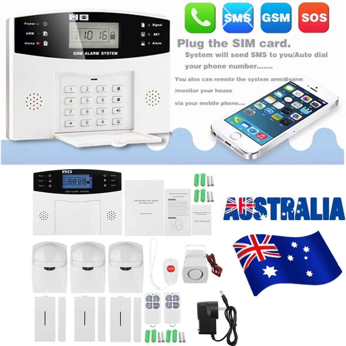 Wireless LCD GSM SMS Home House SOS Alarm System Security Burglar