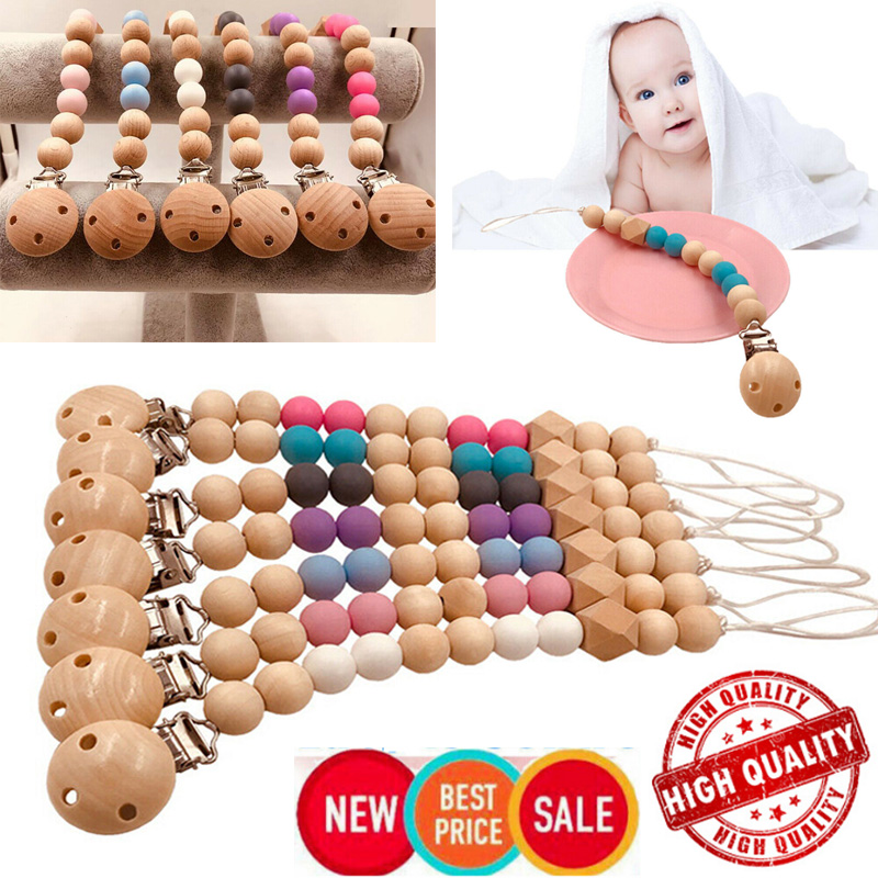 1PC Baby Pacifier Clip Wooden Chain Soother Nipple Holder Infant Feeding Toy