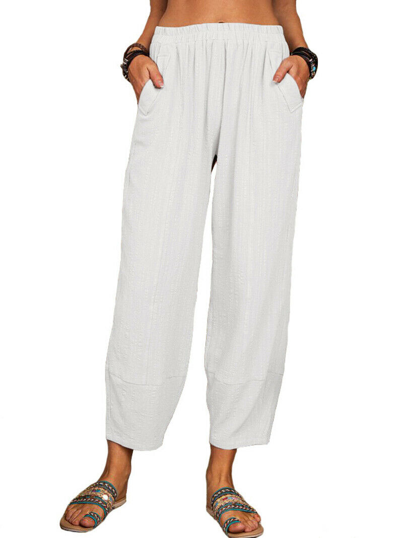Womens Cotton Linen Baggy Casual Harem 