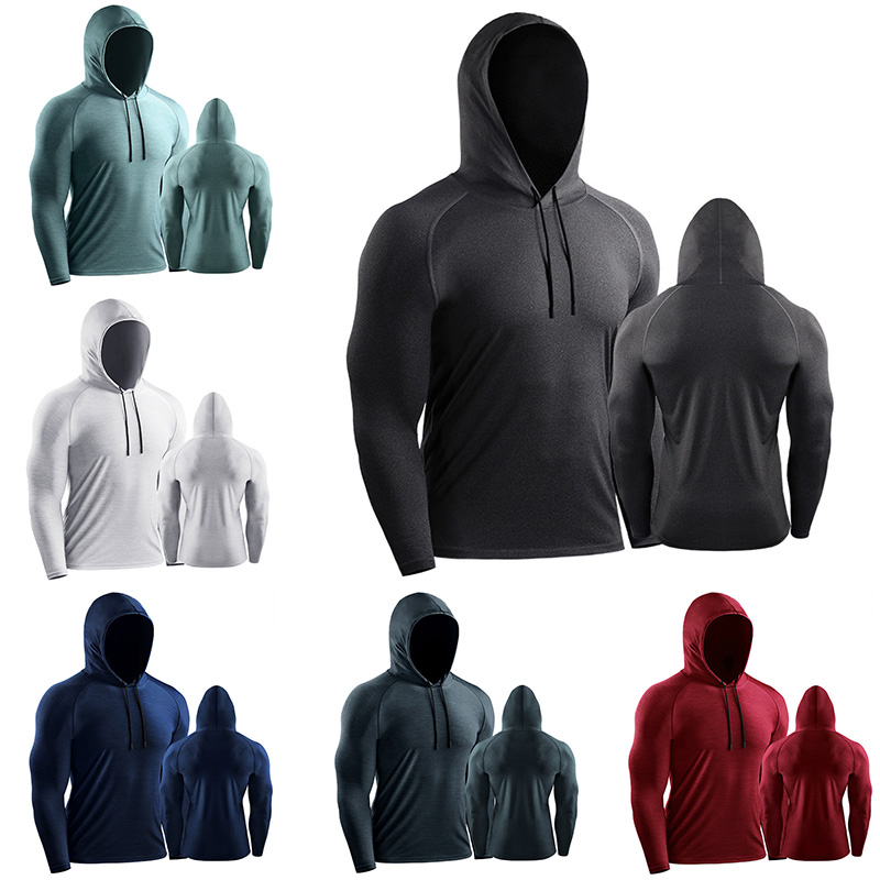 MENS COMPRESSION ARMOUR Base Layer Hooded Tops Long Sleeve Gym Sports ...