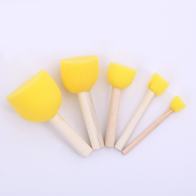 5x DIY Round Sponge Paint Brushes Wooden Handle Graffiti Painting