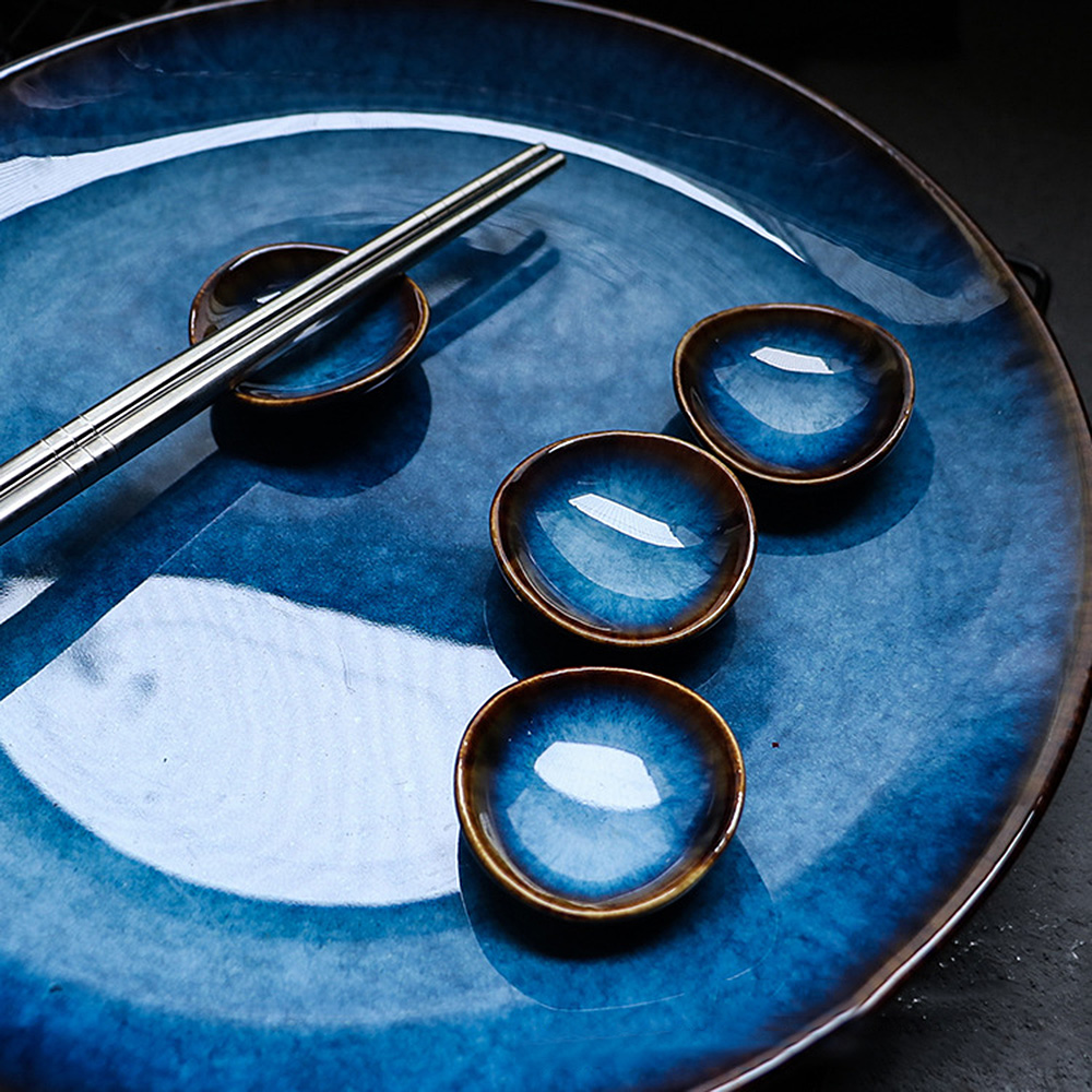 1Pc Ceramic Blue Glaze Chopstick Holder Cutlery Rest Rack Tableware