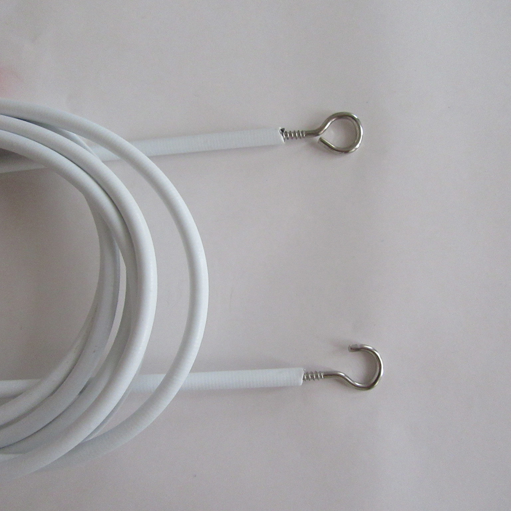 2.5m Curtain Rope with 8 Hooks White Plasticcoated Steel Wire Line