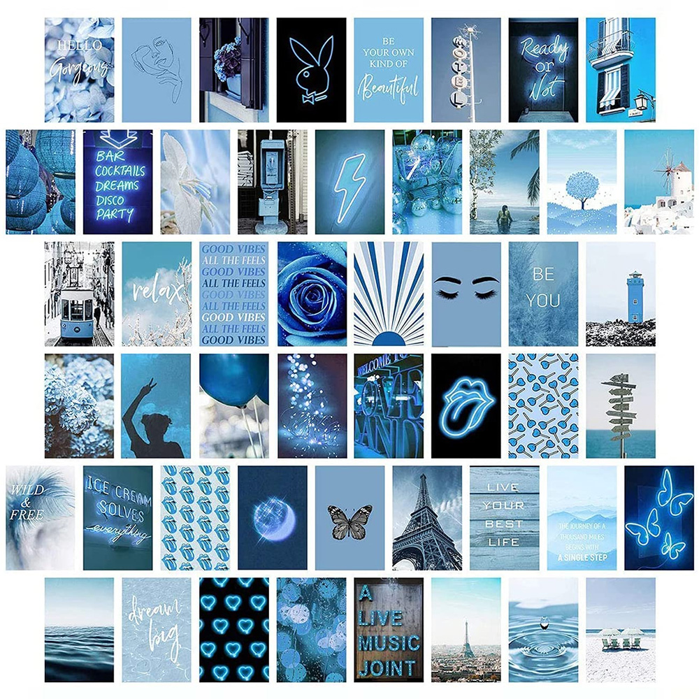 50Pcs Blue Wall Collage Kits Aesthetic Picture Graffiti Poster Bedroom ...