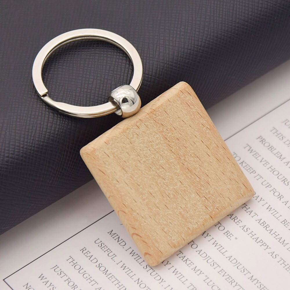 5Pcs Blank Round Square Heart Wooden Key Chain DIY Key Tags